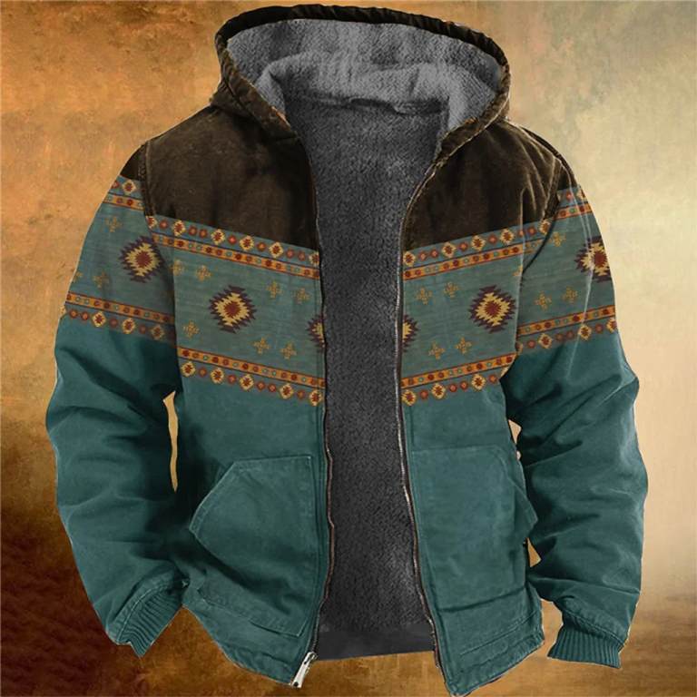 Vintage Fleece Coat Winter Zip-up Hoodies Men Aztec Tribal Graphics Sweatshirts Parka Jackets Clothing Outerwear Street Tops - Image 5
