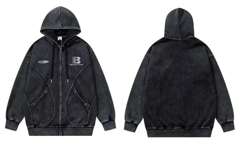Vintage Oversize Hoodies Jacket Y2K Embroidered Patchwork Full Zip Up Hooded Sweatshirt Hip Hop Harajuku Baggy Washed Streetwear - Image 2