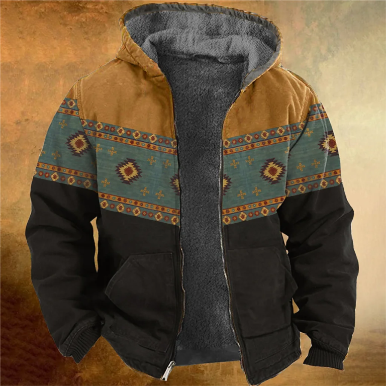 Vintage Fleece Coat Winter Zip-up Hoodies Men Aztec Tribal Graphics Sweatshirts Parka Jackets Clothing Outerwear Street Tops - Image 4