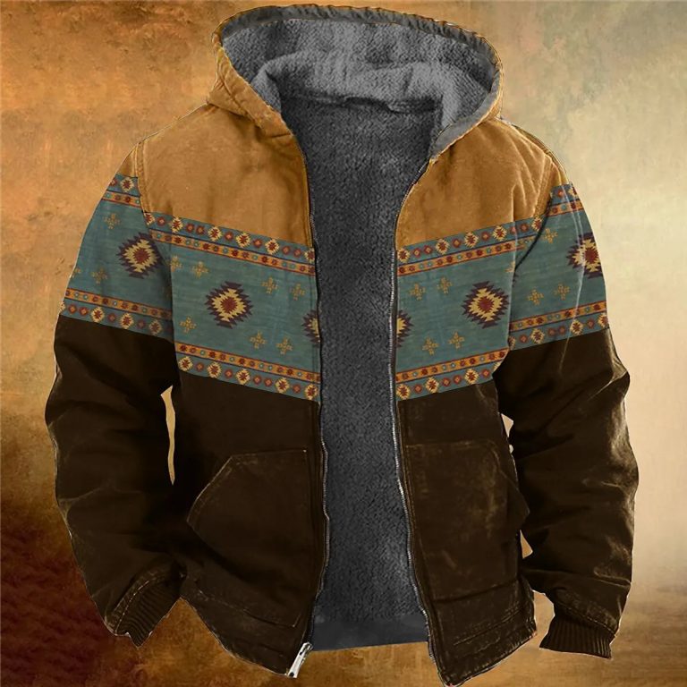 Vintage Fleece Coat Winter Zip-up Hoodies Men Aztec Tribal Graphics Sweatshirts Parka Jackets Clothing Outerwear Street Tops - Image 3