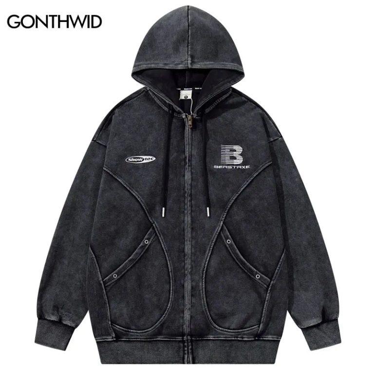 Vintage Oversize Hoodies Jacket Y2K Embroidered Patchwork Full Zip Up Hooded Sweatshirt Hip Hop Harajuku Baggy Washed Streetwear - Image 6