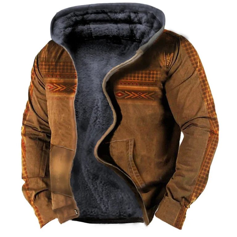 Vintage Fleece Coats Winter Zip-up Hoodies Men Aztec Ethnic Tribal Graphics Sweatshirts Parka Clothing Outerwear Street Tops