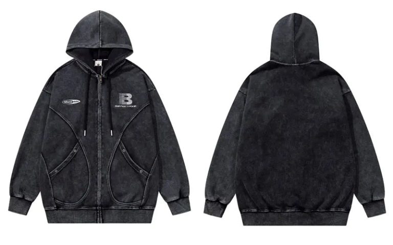 Vintage Oversize Hoodies Jacket Y2K Embroidered Patchwork Full Zip Up Hooded Sweatshirt Hip Hop Harajuku Baggy Washed Streetwear - Image 7